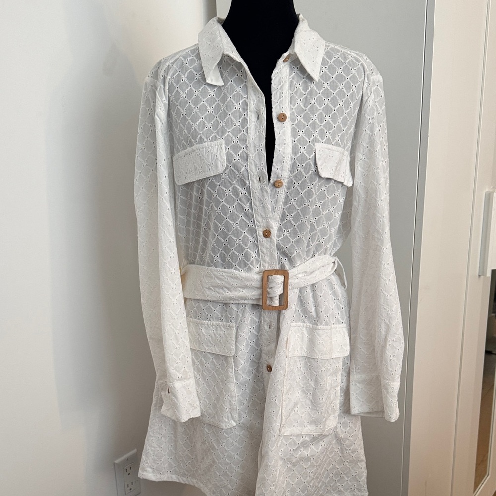 Seriously Stunning White Lace Button-Up Shirt Dress